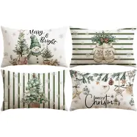 Unyqoos Set van 4 decoratieve kerstkussenhoezen met sneeuwpoppenprint voor huisdecoratie
