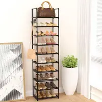 Unyqoos Smalle, hoge schoenenrek met 10 verstelbare planken – 200 x 30 cm, met gepoedercoate metalen buizen en versterkte PP-verbindingen
