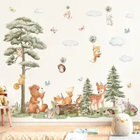 Unyqoos Grote muursticker met bosdieren voor kinderkamer en woonkamer decoratie