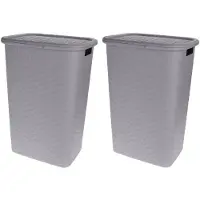 Benson Wasmand - 2x - rotan - met deksel - lichtgrijs - 60 liter - 33 x 44 x 60 cm - kunststof