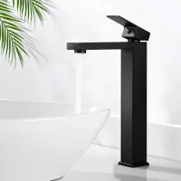 Unyqoos Elegante Hoge Zwarte Wastafelkraan voor de Badkamer met Vierkant Design en 295mm Hoogte, Roestvrij Staal