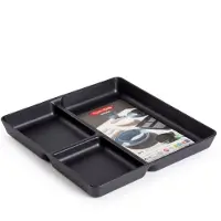 PlasticForte Vakjesborden - 1x stuks - zwart - gourmetbord - 3-vaks - kunststof - 24 x 24 cm - fonduebord - bbq - camping