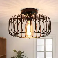 Unyqoos Stijlvolle Zwarte Plafondlamp van Metaal met E27 Fitting en Ronde Lampenkap voor Diverse Ruimtes