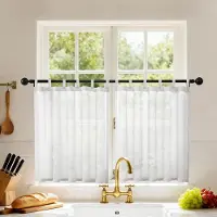 Unyqoos Transparante gordijnen met linnenlook voor keuken en woonkamer, set van twee 120x45 cm