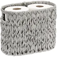 Unyqoos Vlechtwerk opbergmand van kunststof, 31 x 17,5 x 24,5 cm – geschikt voor maximaal 4 rollen toiletpapier, waterdicht en stevig, met dubbele handgrepen