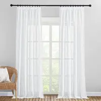 Unyqoos Extra Lange Linnenlook Gordijnen Set voor Woonkamer met Plooiband, Half-Transparant, Wit, 2 Stuks