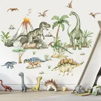 Unyqoos Grote muurstickers met dinosaurussen en vulkaan voor kinderkamer decoratie
