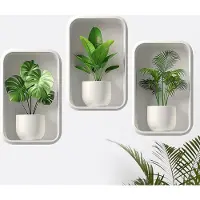 Unyqoos Set van 3 Zelfklevende 3D Muurstickers met Plantendesign voor Keuken en Badkamer