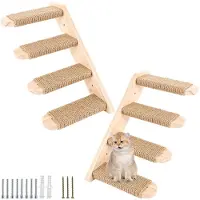 Unyqoos kattenklimwand van eikenhout met jute touw – 8 treden, ruimtebesparend, wandmontage, krasbestendige oppervlakte, inclusief bevestigingsmateriaal, set van 2