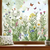Unyqoos Set van 9 kleurrijke raamstickers met bloemen en vlinders voor zomerse decoratie