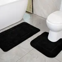 Unyqoos Set van 2 Zwarte Badmatten en WC-mat met Antislip en Zachte Microvezel