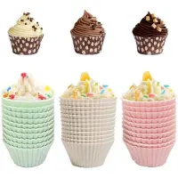 Unyqoos Set van 30 herbruikbare siliconen cupcakevormen in roze en geel voor veelzijdig gebruik