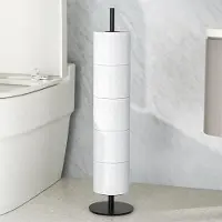 Unyqoos Vrijstaande toiletpapier- en keukenrolhouder van roestvrij staal, 15x15x65 cm, hoogglanzend, met een bodemplaat van 5,5 cm, geschikt voor 5 rollen