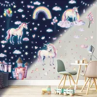 Unyqoos Lichtgevende Eenhoorn Muurstickers voor Kinderen met Regenboog en Sterren