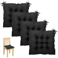 Unyqoos Comfortabele set van 4 zwarte stoelkussens met bindbanden voor eetkamerstoelen