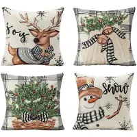 Unyqoos Set van 4 decoratieve kussenslopen met kerstmotieven voor een feestelijke sfeer