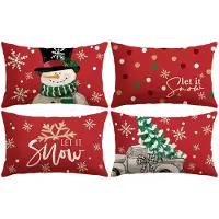 Unyqoos Set van vier sfeervolle kerstkussenslopen met sneeuwpop en boom design
