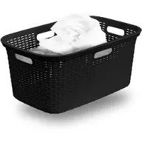 Unyqoos Stijlvolle en ruime zwarte wasmand met vier handgrepen voor veelzijdig gebruik
