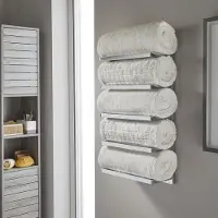 Unyqoos Chromen wandgemonteerd handdoekenrek 5-laags handdoekenrek voor badkamer, bad of toilet