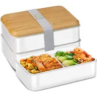 Unyqoos broodtrommel met vakken, 1400 ml, lunchbox met lepel en vork, voor kinderen/volwassenen, lunchbox voor het vervoer van maaltijden, broodtrommel, magnetronbestendig (wit)