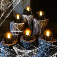 Unyqoos 12-delige set zwarte LED-kaarsen, op batterijen, met flakkerend vlammetje – kunststof, geschikt voor binnen en buiten, Halloween-decoratie