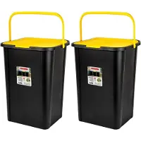 PlasticForte Recycling afvalbak - 2x - zwart/geel - 45 Liter - afsluitbaar - 34 x 40 x 54 cm - deksel - kunststof - afval scheiden - met draag hengsel