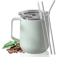 Unyqoos Koffiemok met Thermofunctie - 450 ml, Inclusief Rietjes en Borstel voor Koffie en Thee