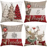 Unyqoos Set van 4 decoratieve kerst kussenhoezen voor een feestelijk interieur