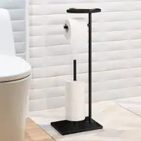 Unyqoos Stijlvolle Vrijstaande Toiletpapierhouder met Bovenste Opbergvak in Elegant Zwart Ontwerp