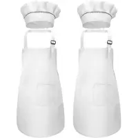 Unyqoos Verstelbare kinderschortenset met koksmutsen voor creatief spel en koken, wit
