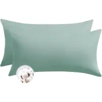 Unyqoos Katoenen kussenslopen set van 2, ademend en zacht, 40 x 80 cm, met ritssluiting, saliegroen