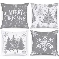 Unyqoos Set van vier grijze kussenslopen met kerstmotief voor sfeervolle decoratie