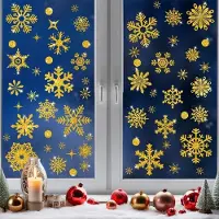 Unyqoos Zelfklevende gouden sneeuwvlok raamstickers voor kerstdecoratie met glittereffect