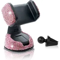 Unyqoos Roze autotelefoonhouder met strass en 360 graden draaibare functionaliteit