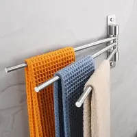Unyqoos Drie-armige draaibare handdoekhouder voor badkamer en keuken van roestvrij staal, wandmontage, zilverkleurig