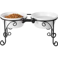 Unyqoos Hondenbak, keramiek, dubbele hondenvoerbak, verhoogde hondenbar voor middelgrote en grote honden, hondenvoederstation met 2 x 2400 ml premium hondenbak, keramiek (groot, wit)