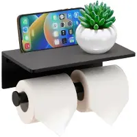 Unyqoos Toiletrolhouder voor wandmontage met opbergruimte – roestvrij staal (corrosiebestendig), zwart, compact, 27 x 10 x 9,5 cm