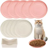 Unyqoos Buntes set van 10 platte kattenbakjes, gemaakt van voedselveilig PP-materiaal – geschikt voor kittens en katten, BPA-vrij, brede opening, stapelbaar, vaatwasmachinebestendig
