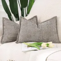 Unyqoos Luxueuze Set van 2 Moderne Chenille en Fluwelen Kussenhoezen met Decoratieve Rand voor Elegant Interieur