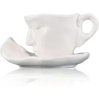Unyqoos Koffiemokken set, Creatieve Abstracte Kunst Kussende Koffiekop met Plakje en Lepel, Lichtgewicht Luxe Familie Kantoor Tafeldecoratie (Wit)