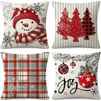 Unyqoos Set van 4 decoratieve kerst kussenhoezen van linnenstof voor woonkamer
