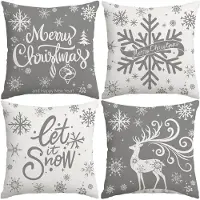Unyqoos Set van 4 decoratieve kerstkussenhoezen met sneeuwvlokken en elandmotief