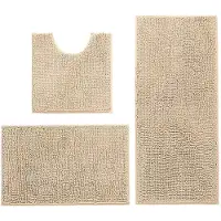 Unyqoos Luxueuze Antislip Badmatset met Hoge Waterabsorptie en Zachte Microvezel, 3-Delige Set in Camelkleur