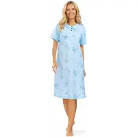 Comtessa dames Nachthemd Klassiek – 105 cm – Blauw Bloemenprint – Korte Mouw – 100% Katoen - Maat 44