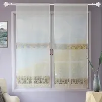 Unyqoos Set van twee witte gordijnen met geborduurde bloemen en linnenlook