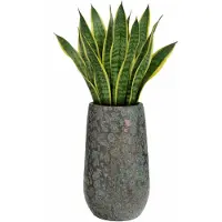 Mica Decorations Bloempot hoog Clemente - 35 x 17 cm - groen/koper - keramiek - vaas