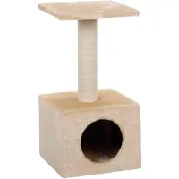 Unyqoos Kraboom 60 cm – Beige pluche met ligvlak en sisal krabpaal, compact en stabiel, geschikt voor jonge en kleine katten