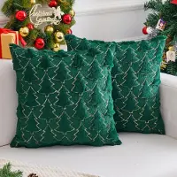 Unyqoos Set van 2 fluwelen kerstkussenslopen met dennenbomenmotief voor winterdecoratie