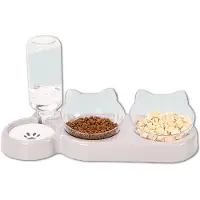 Unyqoos 3-in-1 Multifunctionele Voederset voor Katten en Kleine Honden met Waterdispenser