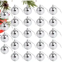 Unyqoos Set van 24 zilveren kerstballen met glinsterende discostijl voor feestelijke decoratie